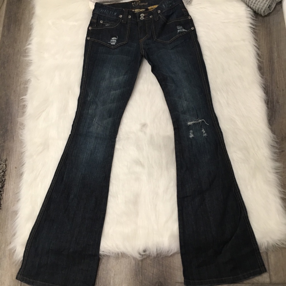 Piama Dark Washed Distressed Flap Pocket Jeans